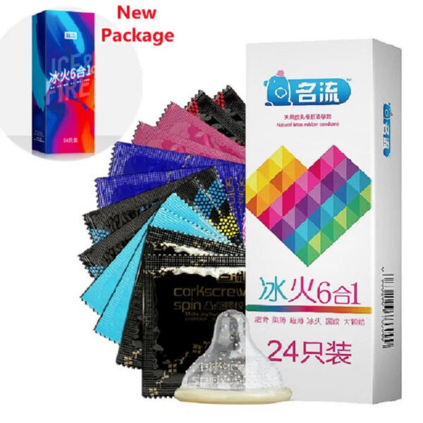 ec6e7a7d4005df6f 24/96PCS Ice Fire Condoms Sex Toys For Men Adult Penis Sleeve High Quality Six Kinds Condom Couple Contraception Sexy Supplies