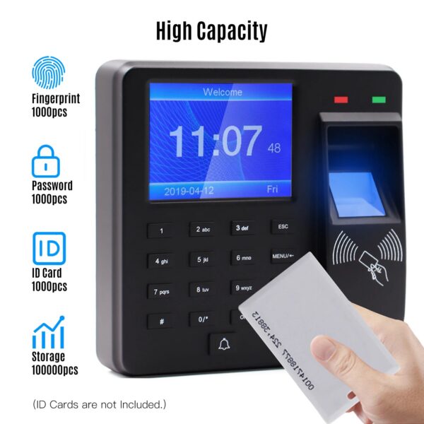 ec81afed23c013a5 2.4 Inch Attendance Machine Fingerprint/Password/ID Card Recognition Time Clock Employee Checking-in Recorder Multi-language