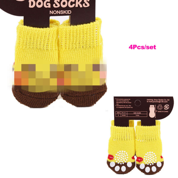 4Pcs/set Autumn Winter Pet Dog Socks Anti-Slip Knitted Small Dogs Shoes Thick Warm Paw Protector Cute Puppy Cat Indoor Wear Boot