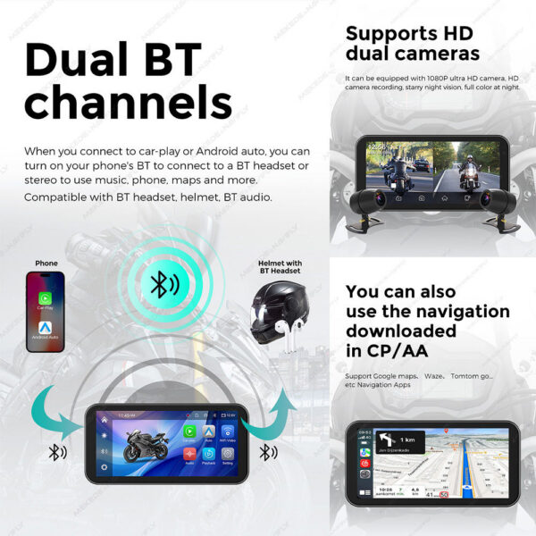 ecd8989e69cf691c Portable 6.25 inch IP67 Waterproof Motorcycle GPS Navigation Wireless Carplay Android Auto DVR Drive Recorder Moto Monitor WIFI
