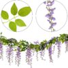 Lvydec Wisteria Artificial Flowers Garland, 4 Pcs Total 28.8ft Artificial Wisteria Vine Silk Hanging Flower for Home Garden Outdoor Ceremony Wedding Arch Floral Decor (Light Purple)