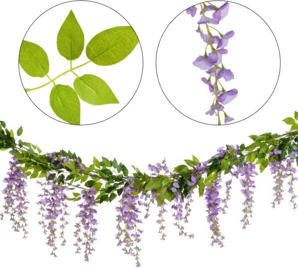 Lvydec Wisteria Artificial Flowers Garland, 4 Pcs Total 28.8ft Artificial Wisteria Vine Silk Hanging Flower for Home Garden Outdoor Ceremony Wedding Arch Floral Decor (Light Purple)