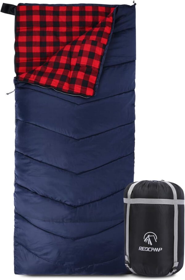 REDCAMP Cotton Flannel Sleeping Bags for Camping, 3-Season Warm and Comfortable Adult Sleeping Bag, Envelope with 2/3/4lbs Filling