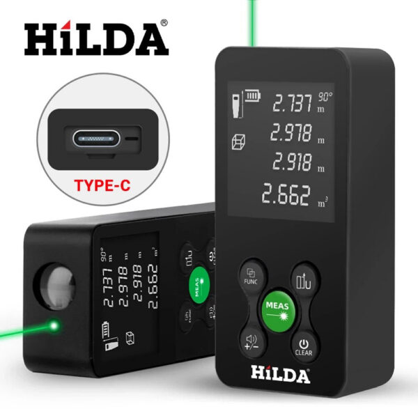 ed1d6aeca3020ed7 HILDA 50M/100M Rangefinder Red/Green Light Distance Digital Tape Rechargeable and Measurable Angle Laser Measure