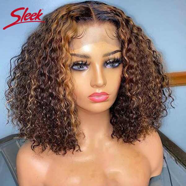ed2bba26b14b1df7 Deep Curly Bob Natural Black Color Brazilian HD Front Part 13x6 Transparent T Lace Highlight Hair Wigs
