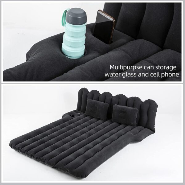 ed31d7c3e3cbd793 SUV Air Mattress with Cup & Phone Holder, Flocked-Top Inflatable Car Mattress with Two Air Pillows & Electric Air Pump, Ideal SUV Mattress for Camping, Travel, and Road Trips (Grey)