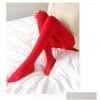 ed48e67589736304 Socks & Hosiery Women Thermal Pantyhose Woman Fleece Tights Y Winter Warm Solid Red Stockings Slim Thicken Elastic Veet Female Leggin Dhmu2