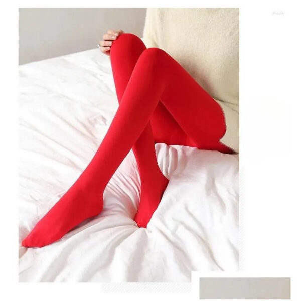 ed48e67589736304 Socks & Hosiery Women Thermal Pantyhose Woman Fleece Tights Y Winter Warm Solid Red Stockings Slim Thicken Elastic Veet Female Leggin Dhmu2