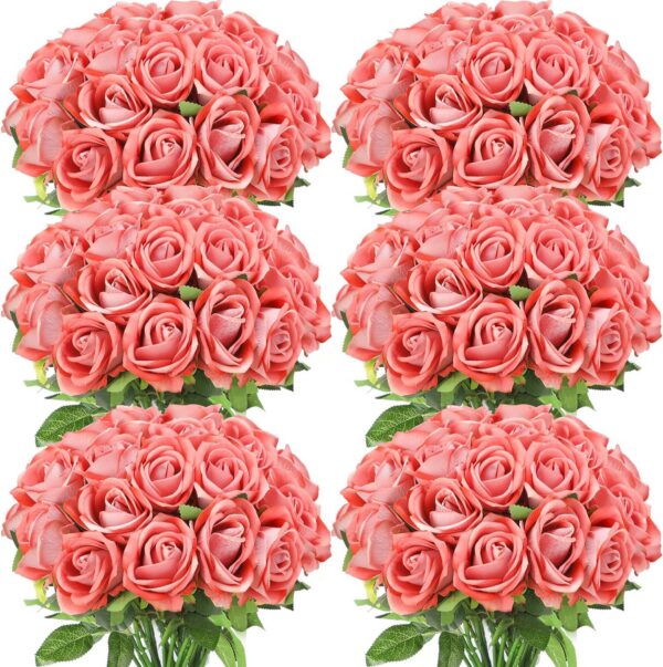 ed70b6b99e0d01f2 50 Pcs Artificial Rose Flower Realistic Silk Roses with Stem Bouquet of Flowers Plastic Flowers Real Looking Fake Roses for Home Wedding Centerpieces Party Decorations (Blue)