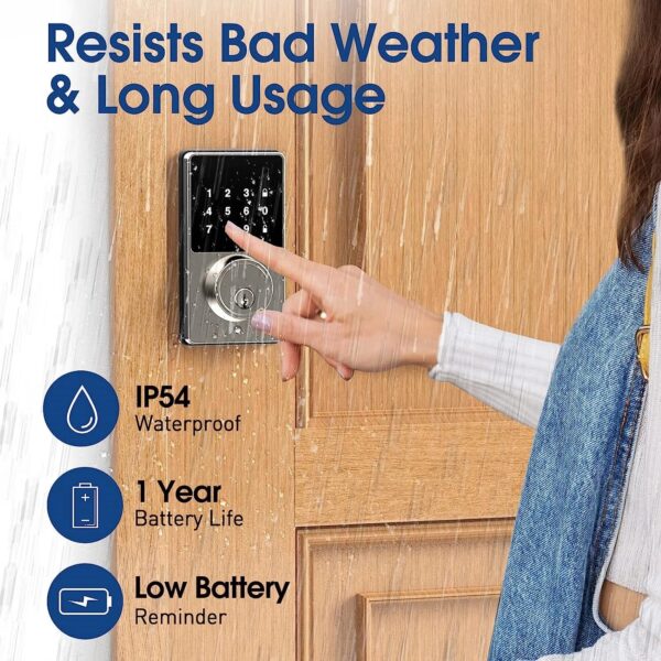 ed873e8a22e41b91 Smart Lock with password, Keyless Entry Door Lock with Touchscreen Keypads, Easy to Install, App Unlock, 50 User Codes