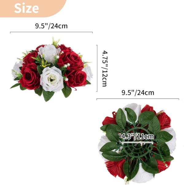eda4a7e59dde791d NUPTIO Artificial Flower Centrepieces for Tables - 6 Pcs Crimson & White Fake Flowers Roses Balls 9.5in Diameter - Silk Faux Rose Arrangement for Wedding Party Centerpiece Table Decorations