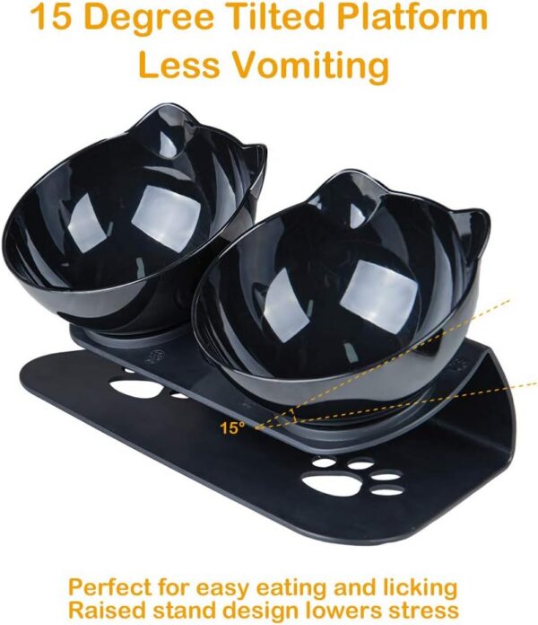 eda53541ea298d4a Cat Food Bowls Elevated Cat Bowls Tilted 15° Plastic Cat Dishes Double Raised Cat Bowl with Non-Slip Rubber Base Stand for Cats (Black)