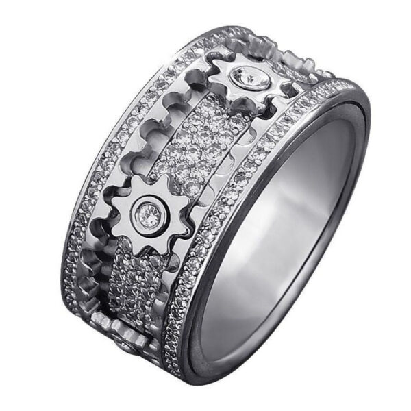 edf60ab30a701436 New 3D Band Ring Ornate Diamond Rotating Gear Spinner Rings Handmade Geometric Mechanical Decompression Anxiety Supplies