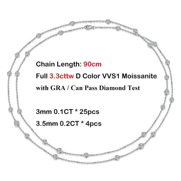 EWYA D Color Full 3/3.5mm Round Bubble Moissanite Diamond Tennis Necklace for Women Party S Sier 2-Layer Neck Chain