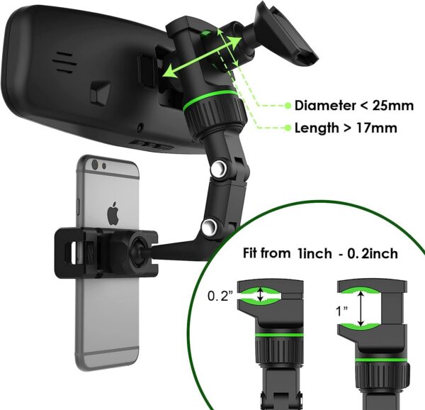 Rearview Holder, 360° Rotatable and Retractable Car Phone Mount, Multifunctional Rear View Mirror Holder for All Ca