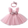 Baby Summer Flying Sleeves Mesh Open Back Bow Princess Girl Birthday Party Elegant Evening Dress