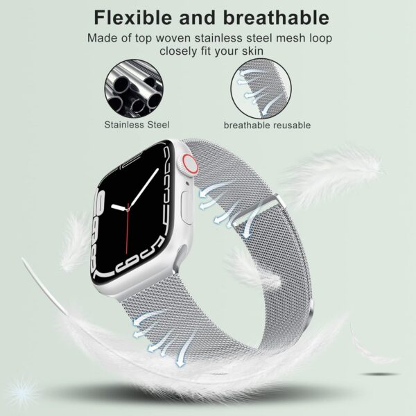 Marge Plus for Apple Watch Band Series Ultra 8 7 6 5 4 3 2 1 SE 38mm 40mm 41mm 42mm 44mm 45mm 49mm Women and Men, Stainless Steel Mesh Loop Magnetic Clasp Replacement for iWatch Bands
