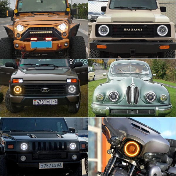ee4a3aab80264097 7" Car Led Headlight For Lada Niva 4x4 7inch H4 Led Headlights Angel Eyes For Jeep Wrangler OffRoad 4x4 Suzuki Samurai Toyota