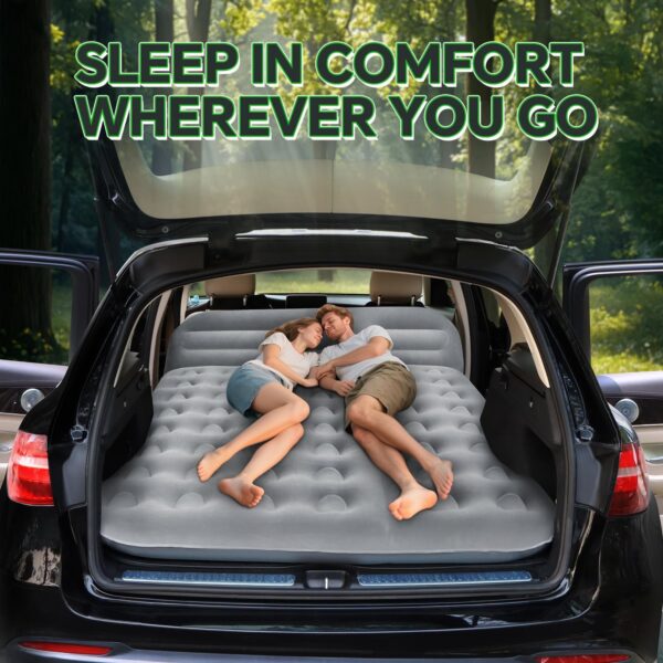 ee4cab5d52641a03 SUV Air Mattress, Thickened Flocked Camping Bed for Car Trunk & Back Seat , Includes Electric Pump & 2 Foot Pedals , Portable Inflatable car Mattress (Gray)