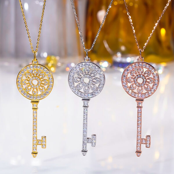 ee625752274d4df3 Real Sterling Sier Pendant Gold Plated Fashion Diamond Key Necklace New Wedding Dinner Party Fine Jewelry for Women