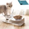 15°Elevated Cat Food Bowls with Silicone Pet Mat, Double Raised Cat Transparent Plastic Bowl with Stand, Stress-Free Suit for Cats and Small Dogs, Anti Vomiting cat Bowl, Cute Cat Face Bowl