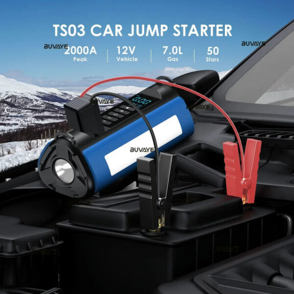BUVAYE Car Jump Starter Pump Outdoor Power Lamp Portable Air Compressor Multifunctional Tire Iator with EVA Bag