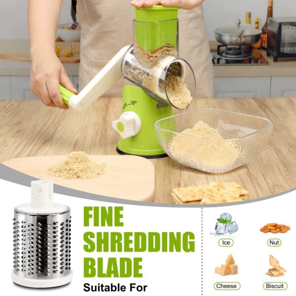 YNNICO Rotary Grater - Manual Mandoline Non-slip Suction Base, Vegetable Slicer