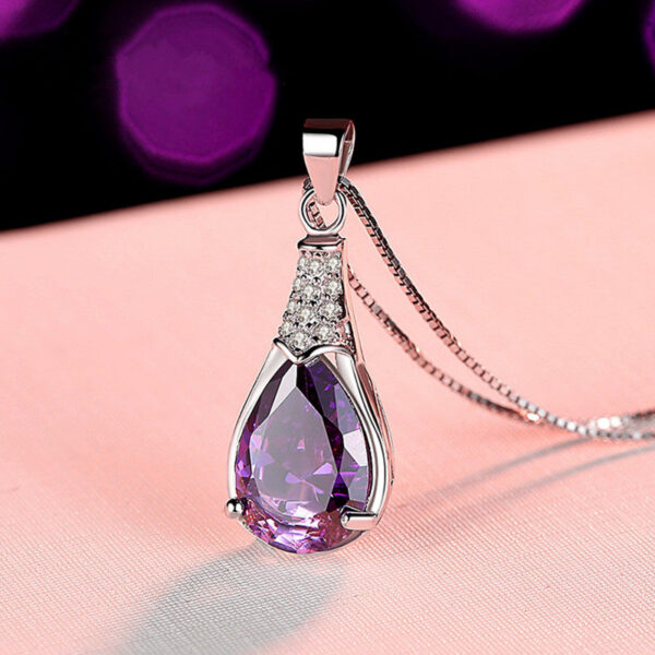 ee8830fc7329eaa7 Buyee Sterling Sier Pendant Natural Amethyst Stone Necklace for Woman Girl Wedding Fine Jewelry Chain