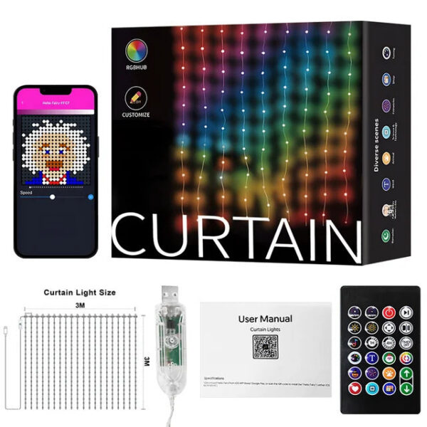 App DIY Picture Text Led Display Smart String Light RGB LED Bluetooth Control Curtain Lights