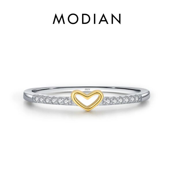 ee994f96f575cbc3 MODIAN 925 Sterling Silver Simple Romantic Heart Finger Ring Trendy Metallic Contrast Design Rings For Women Fine Jewelry