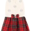 ee9b5e589c349d9f White Embroidery Snowflake Ugly Vintage Knit Reindeer Holiday Festive Christmas Dog Sweater Dress for Puppy,X-Small (XS) Size Back Length 9"