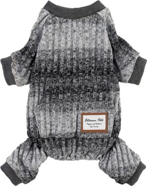 eea998528a282c54 Knitted Dog Pajamas, Dog Clothes for Small Dogs Girl Boy, Pet Onesie with Feet, Cat Outfit, Dark Heather Grey, Large