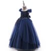 Off-shoulder Long For Girls Kids Flower Embroidered Wedding Gown Host Performance Dress