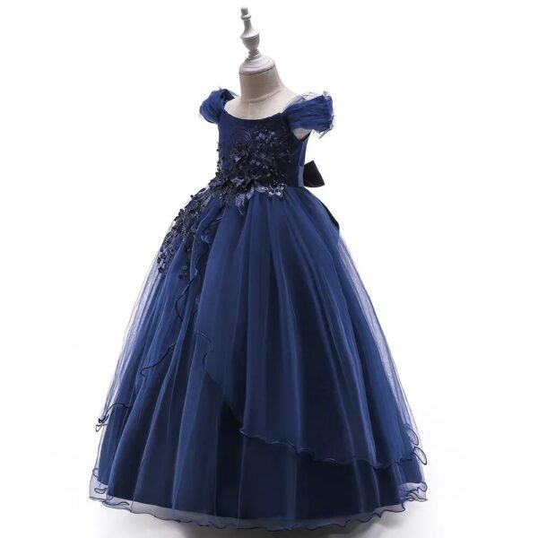 Off-shoulder Long For Girls Kids Flower Embroidered Wedding Gown Host Performance Dress
