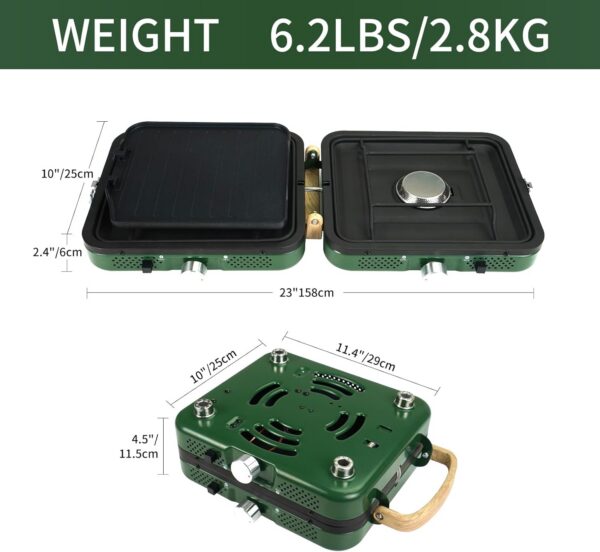 eeee79997dc959b3 2025 Update Portable 2 Burner Propane Camping Stove with Barbecue Plate - 17200 BTU High Output, Two Adjustable Burners, Easy Carrying Handle & Inlet Gas Pipe (GREEN)