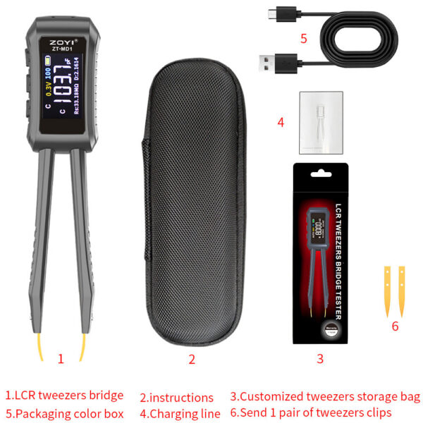 ZOYI ZT-MD1 Digital Smart Tweezer LCR SMD ESR Tester Resistance Capacitance Inductance Continuity Diode Test Measurement Tools