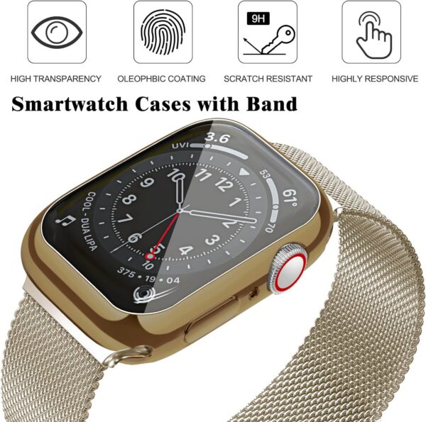 Geoumy Metal Magnetic Bands Compatible for Apple Watch Band 41mm with Case, Stainless Steel Milanese Mesh Loop Replacement Strap Compatible with iWatch Series 8/7/6/5/4/3/2/1 SE Women Men,Brown Gold