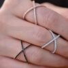 ef2c1f383b71cf92 Handmade S Sier Criss X Cross Rings, thin AAAAA Zircon rings,women wedding Micro Pave Ring