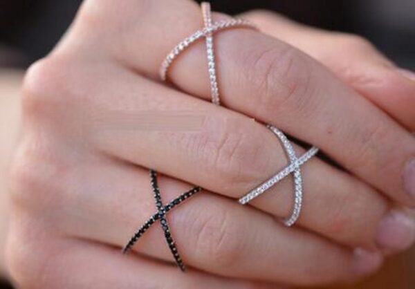 ef2c1f383b71cf92 Handmade S Sier Criss X Cross Rings, thin AAAAA Zircon rings,women wedding Micro Pave Ring