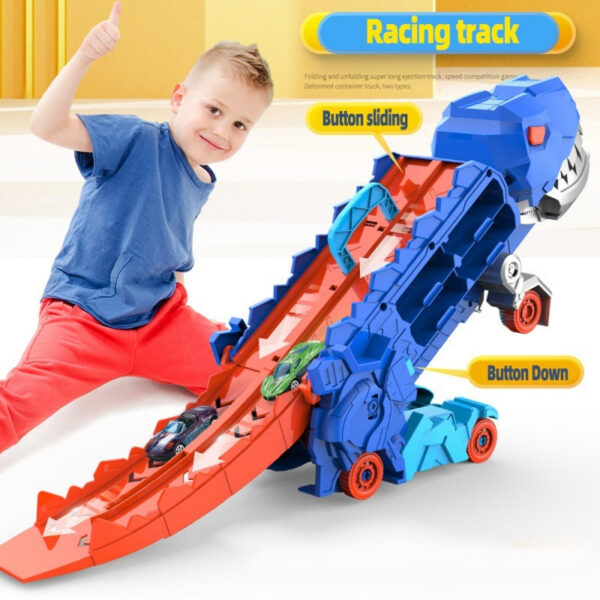 New product folding dinosaur Transporter Car Toys compeve game roll to eat & store die-cast cars（Come with2 Metal Cars）