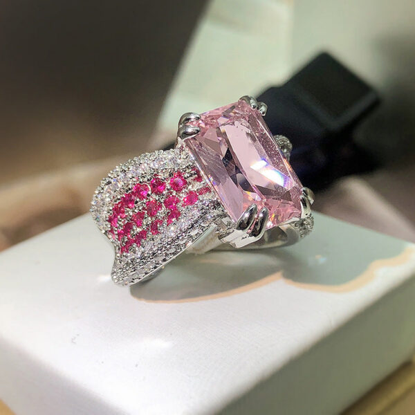 ef5c76925d188ccc sier high-definition diamond personality opening pink four-claw gemstone ring female party birthday gift