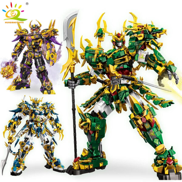 efae3892b388f536 HUIQIBAO SunWuKong Warrior Mech Robot Building Blocks MOC Chinoiserie Action Figure Brick Children City Construction Display Toy