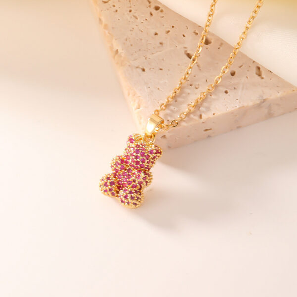 Classic Gold Plated Bear Necklace for Women Fashion Full Diamond Multi color Zircon Pendant Stainless Steel Chain