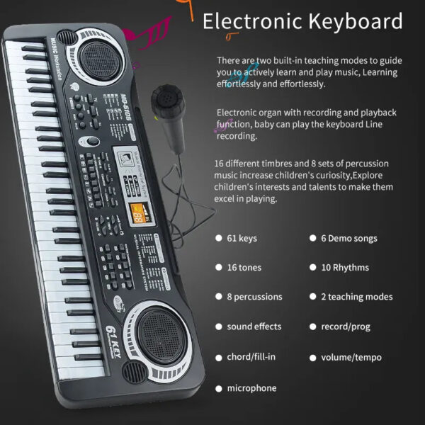 efc8a35fc5bef426 Microphone, Kids Keyboard Beginners Electronic Piano with 61 Keys Music Toy Keyboards for Ages 3-12