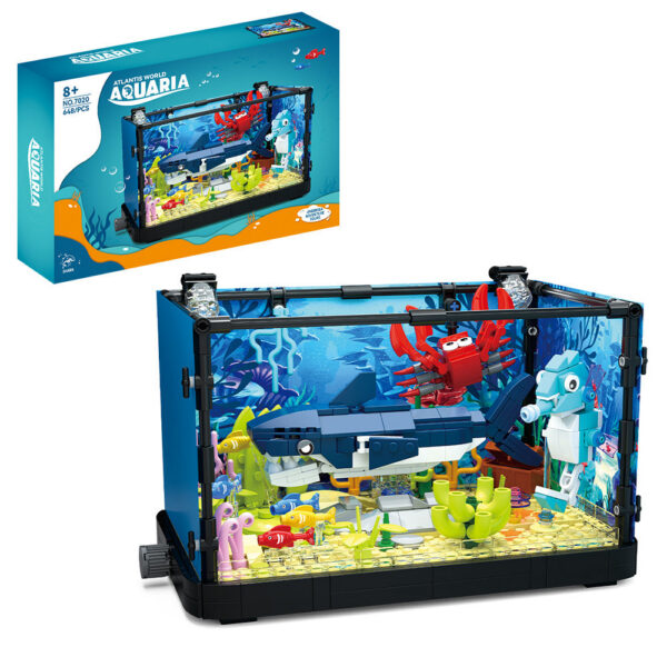 Fish Tank Kit with Lights, MOC Aquarium Marine Animal Building Blocks for Kids 6+, Bricks Toys Gifts