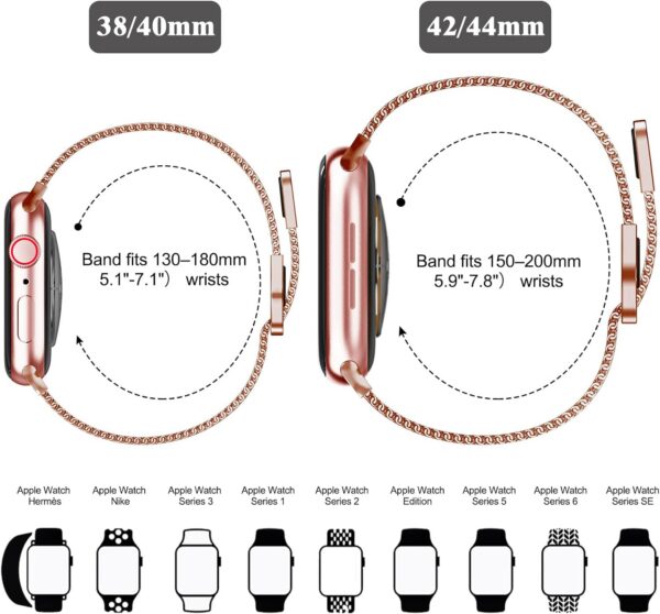 Geoumy Metal Magnetic Bands Compatible for Apple Watch Band 38mm with Case, Stainless Steel Milanese Mesh Loop Replacement Strap Compatible with iWatch Series 8/7/6/5/4/3/2/1 SE Women Men, Rose Gold