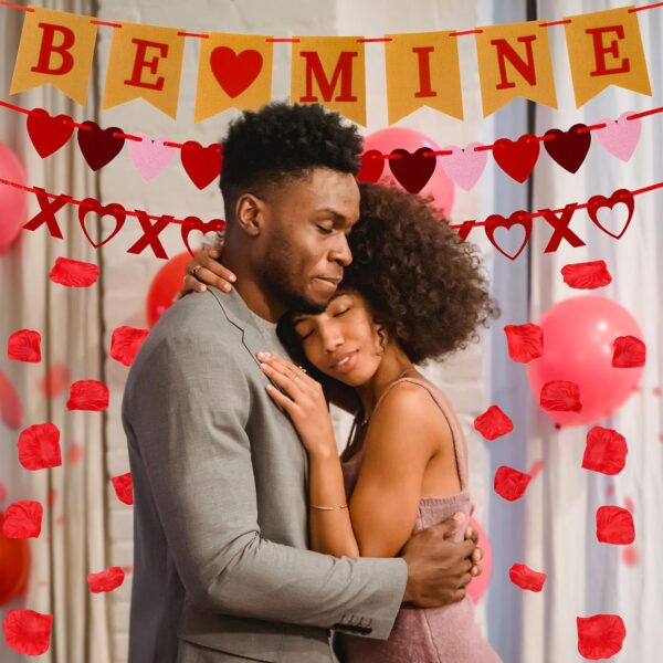 Red Rose Petals Decorations Set, 1000 Pieces Artificial Rose Petals with 3Pcs Romantic Banner, Rose Petals for Romantic Night for Her Set, Special Night Party Decor for Home, Wedding, Anniversary