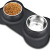 AsFrost Dog Food Bowls Stainless Steel Pet Bowls & Dog Water Bowls No Spill Non Skid, Feeding Bowls with Dog Bowls Silicone Mat for Small Medium Large Size Dogs, Cat Pet Dog Dishes Set, Black, 3 Cup