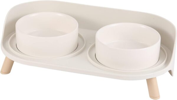 f00b8fa12b80a529 Cat Food Water Bowl Set - Raised Cat Bowls with Non Slip Stand - Elevated Puppy Bowls for Small Dogs - Double Ceramic Cat Feeding Bowls with Splash Proof Guard - Tall Cat Dishes - 2 x 480 ML - 16.2 OZ