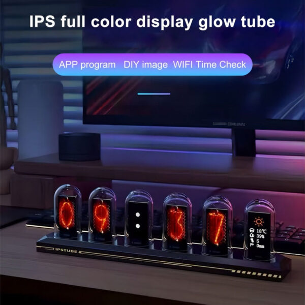 RGB Nixie Clock LED Glows IPS Color Screen DIY Analog Digital Tube Night lights Gaming Desktop Home Decoration Gift Idea